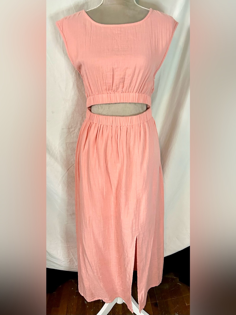 Elan Peachy / Light Pink Cut Out 100% Cotton Midi Dress, Size S